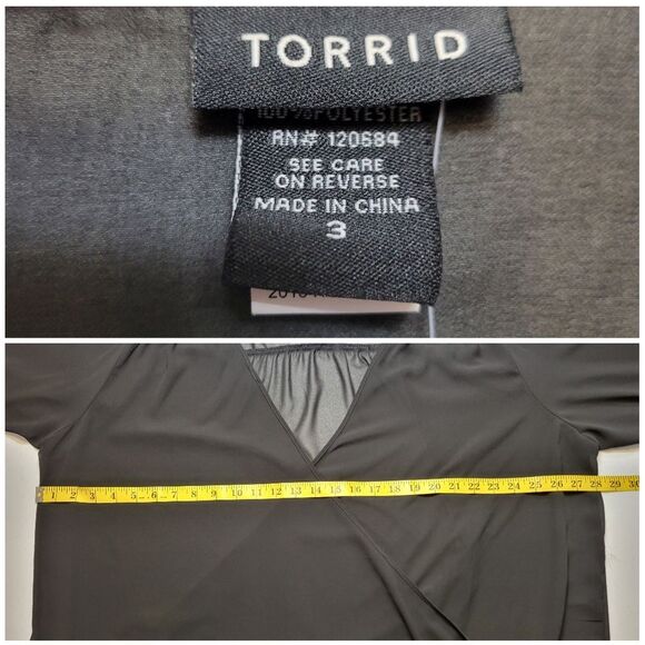 Torrid Black Sheer Crossover Surplus V-Neck Blouse Long Sleeves NEW - Picture 9 of 11